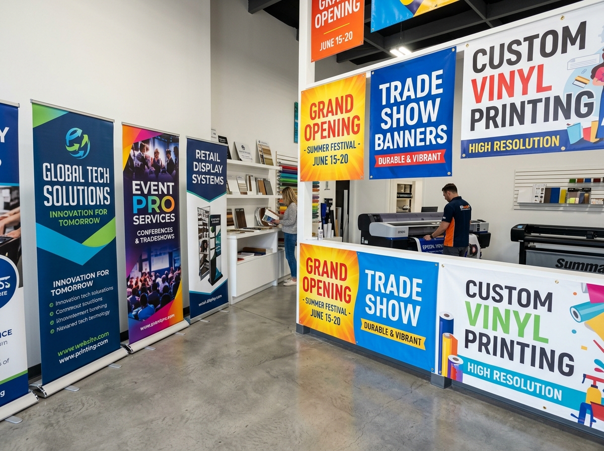 Contoh rollup banner dan spanduk outdoor vinyl